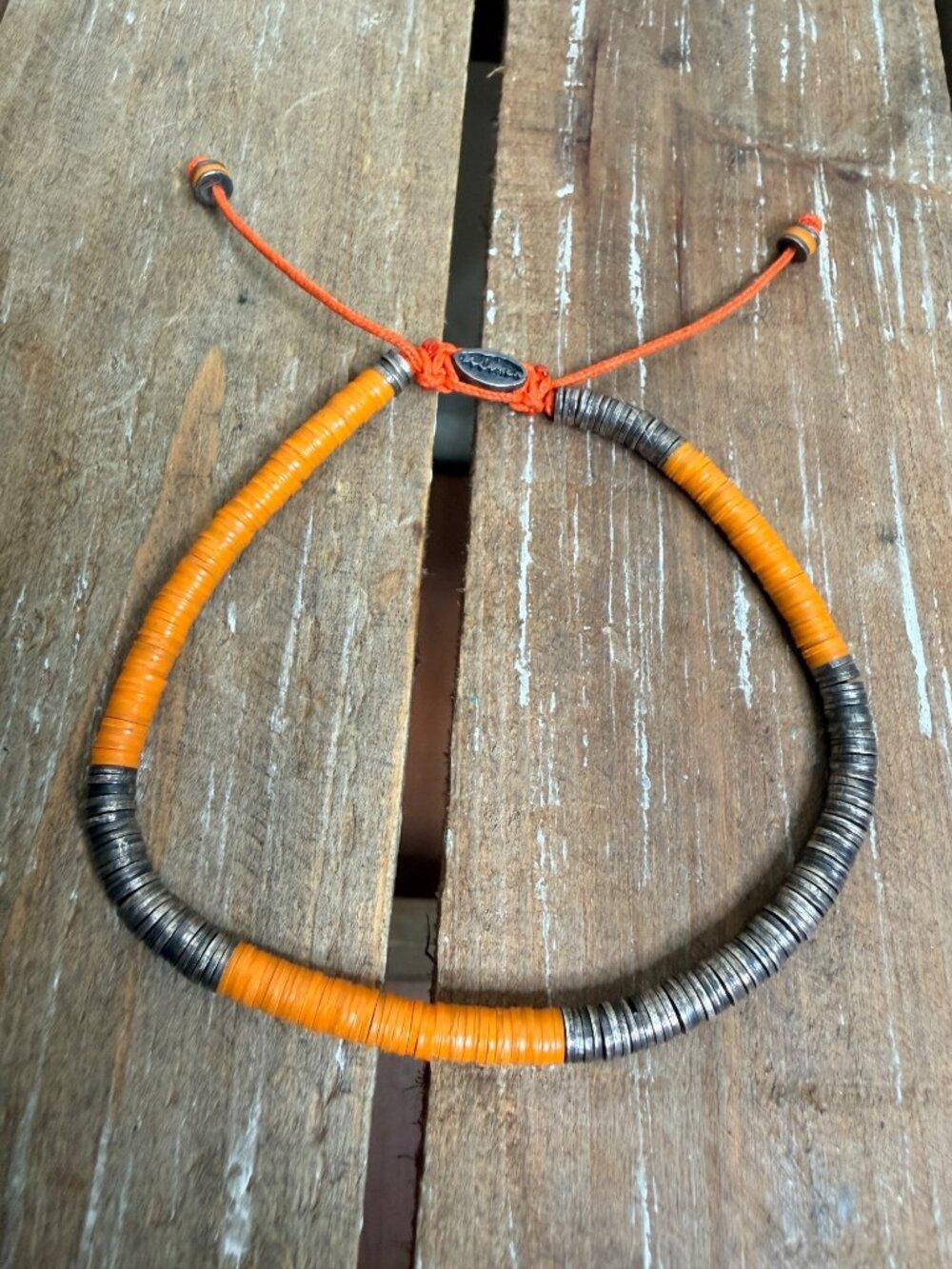 M.Cohen Orange & Oxidized Sterling Silver African Disc Bracelet